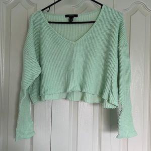 Mint Green V Neck Waffle Knit Top